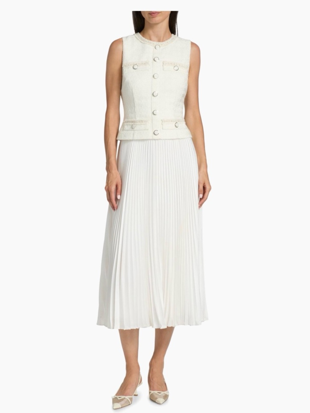 Milly Bouclé Mixed-Media Midi-Dress